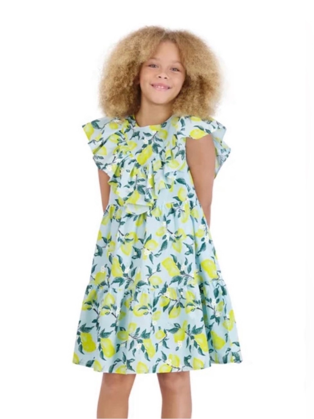 French Connection kids Lemon Print Ruffle Dress - size Large 14/16 - Excellent